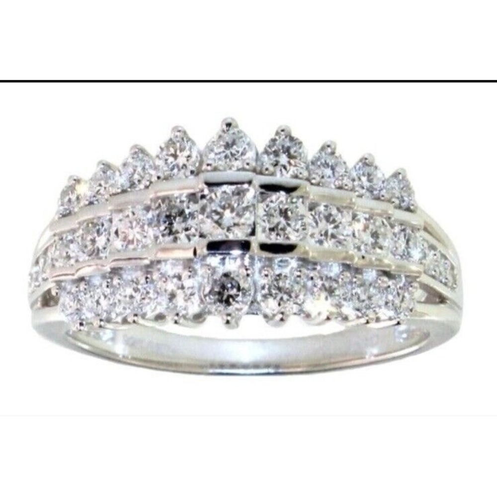 NEW PGL $1035.00 STUNNING SZ 7.5 1CT 3 ROW LAB CREATED DIAMOND DINNER RING (642)